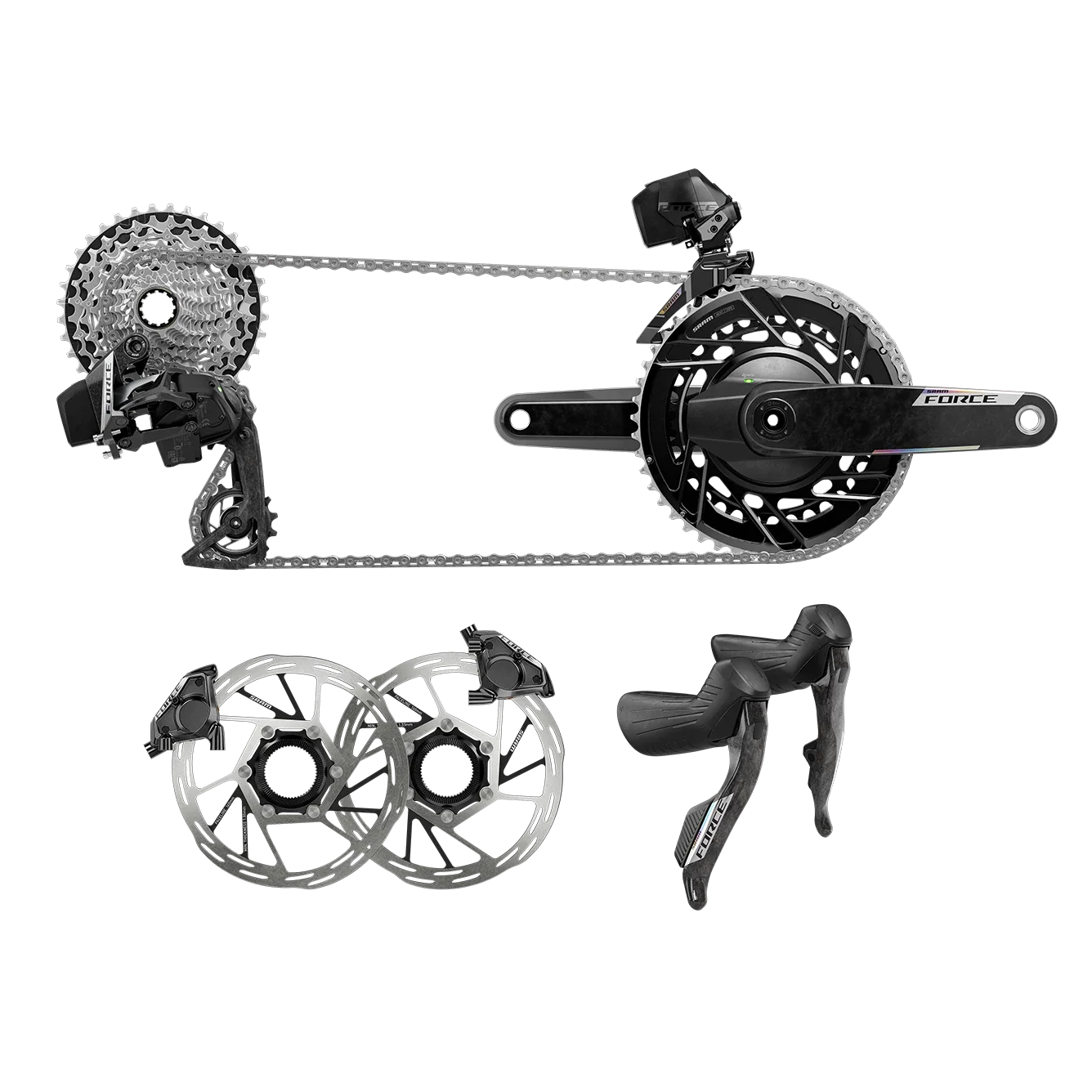 SRAM Force eTap AXS Road Groupset - 2x12-Speed, HRD Shift/Brake Levers, FM Calipers, Rotors, Chain, F/R Derailleurs, Hammerhead Karoo, E1 - Image 2